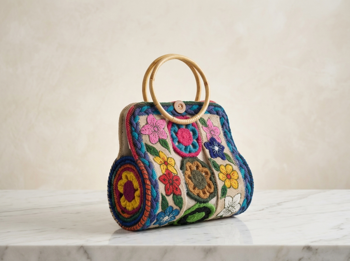 Floral Harmony Handmade Jute Handbag