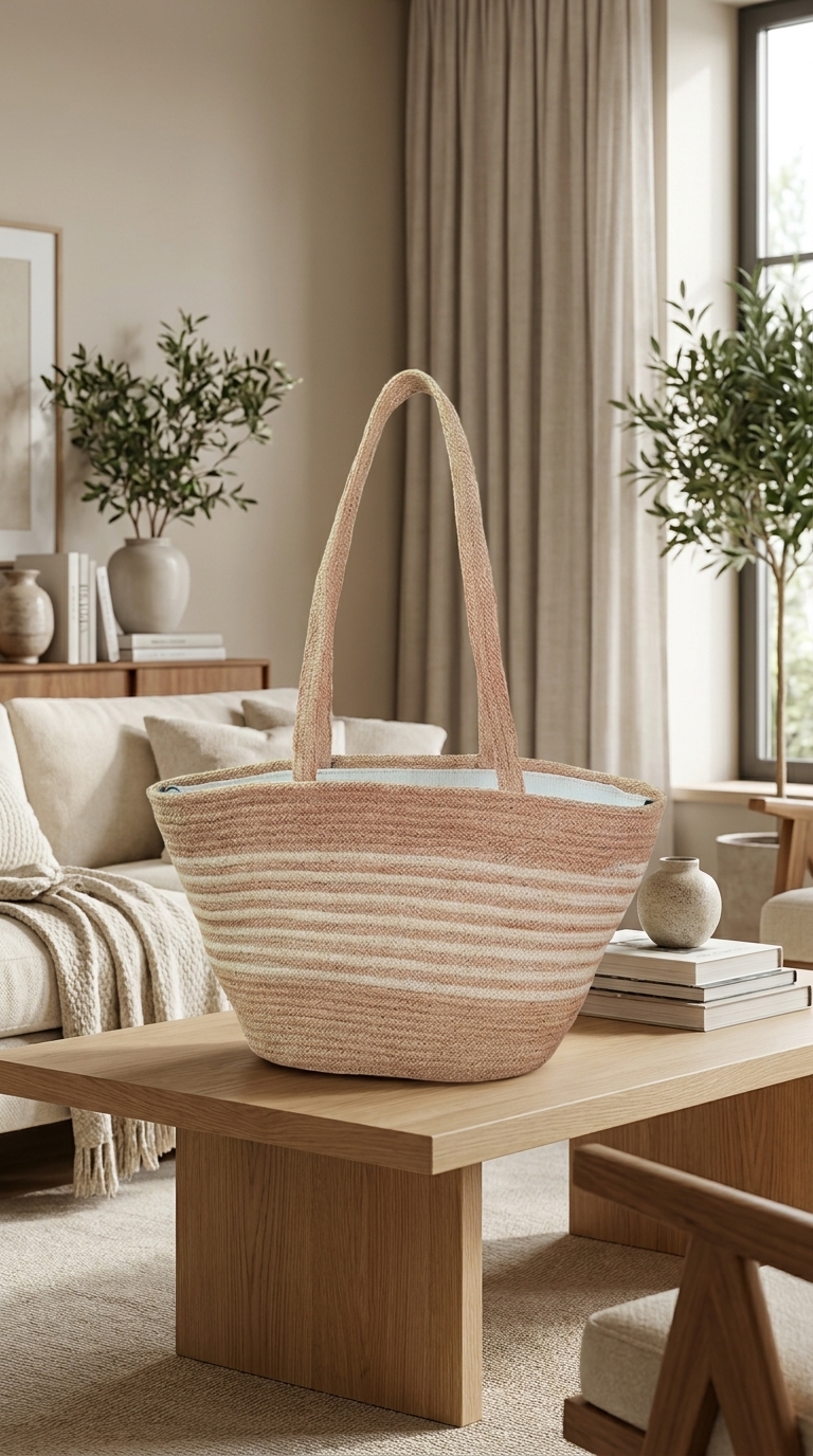 Boho Striped Jute Beach Bag