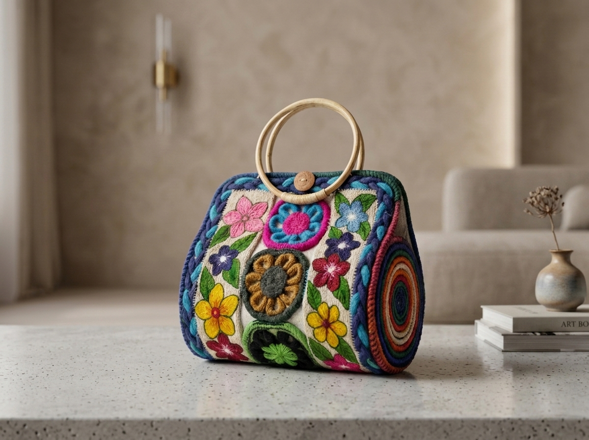 Floral Harmony Handmade Jute Handbag