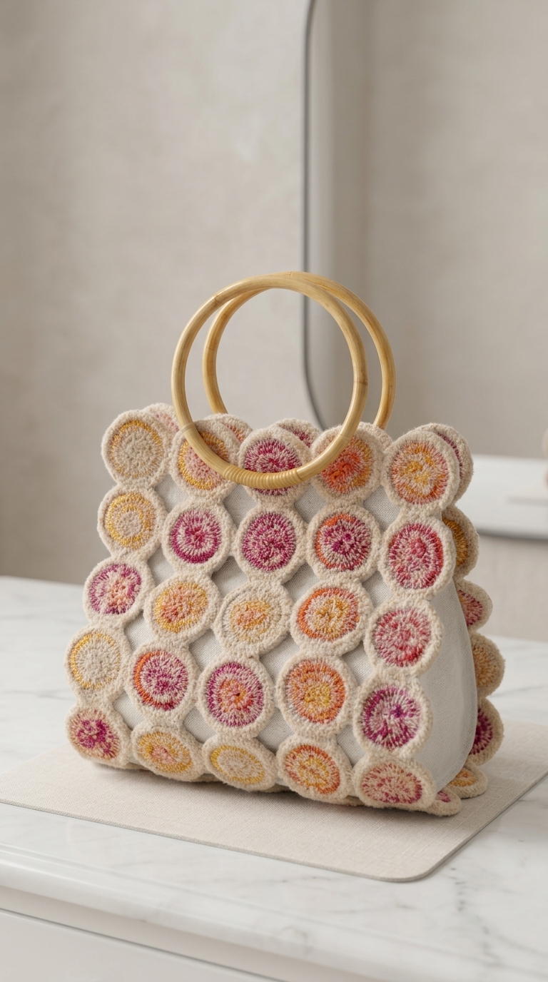 Elegance Ring-Handle Textural Handbag
