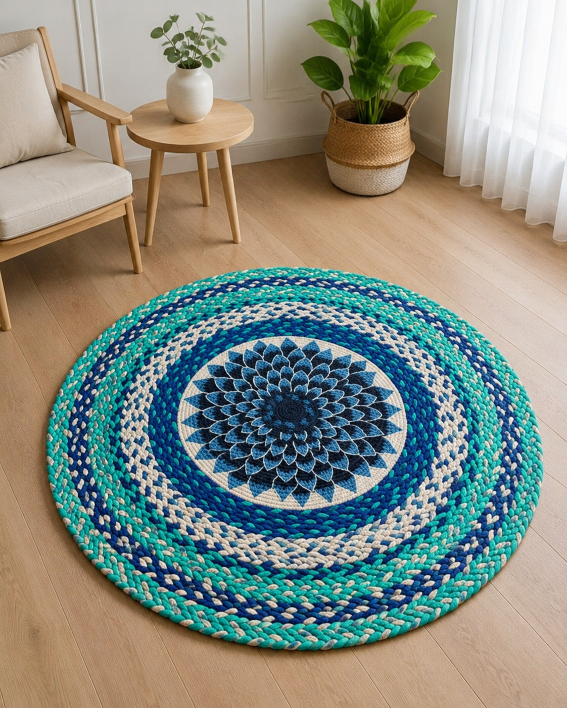 Boho Braided Mandala Circle Rug