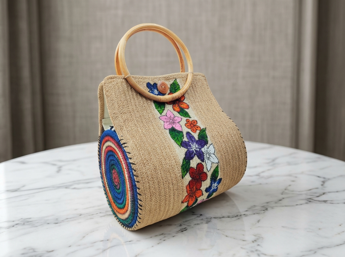 Floral Harmony Handmade Jute Handbag